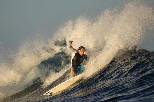 Volcom CEO Richard Woolcott in Tavarua in June. Photo by Tom Servais.