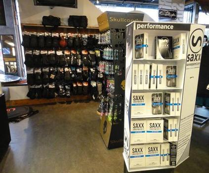 The Saxx display at Pacific Boarder in Vancouver. Photo by Shelby Stanger for Shop-eat-surf.