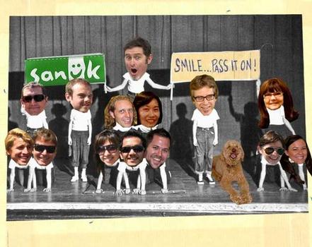 A glimpse of Sanuk's creativity and sense of fun. That's founder Jeff Kelley on top. Photo from Sanuk's website.