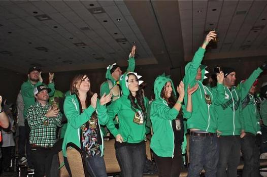 Enthusiastic Zumiez employees at the 100K party this year. Shop-eat-surf file photo.