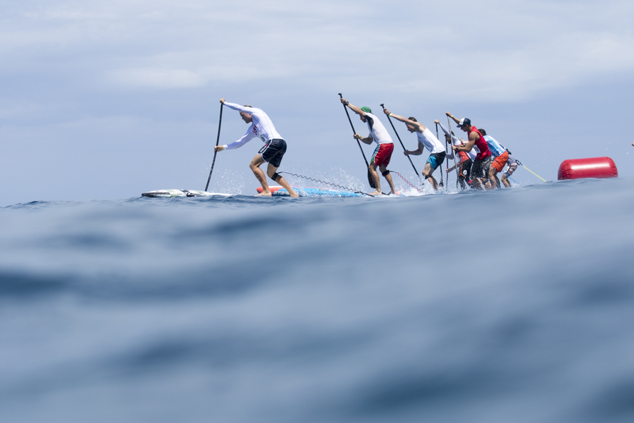 SUP racers take off from the start line at the Technical Race of the 2016 ISA World SUP and Paddleboard Championship in Fiji. In 2017