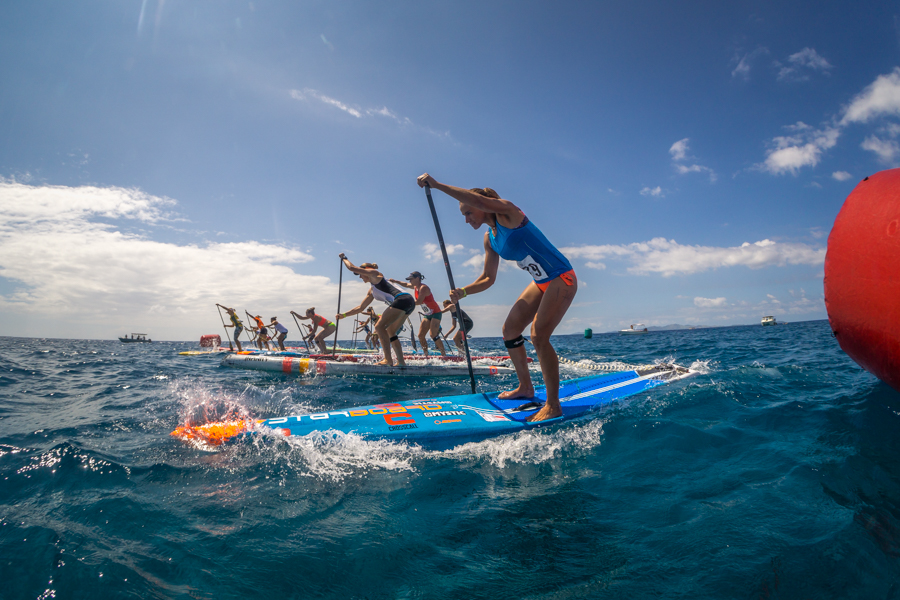 The Womenäó»s Technical Race takes off at the 2016 Fiji ISA World SUP and Paddleboard Championship. Photo: ISA / Sean Evans