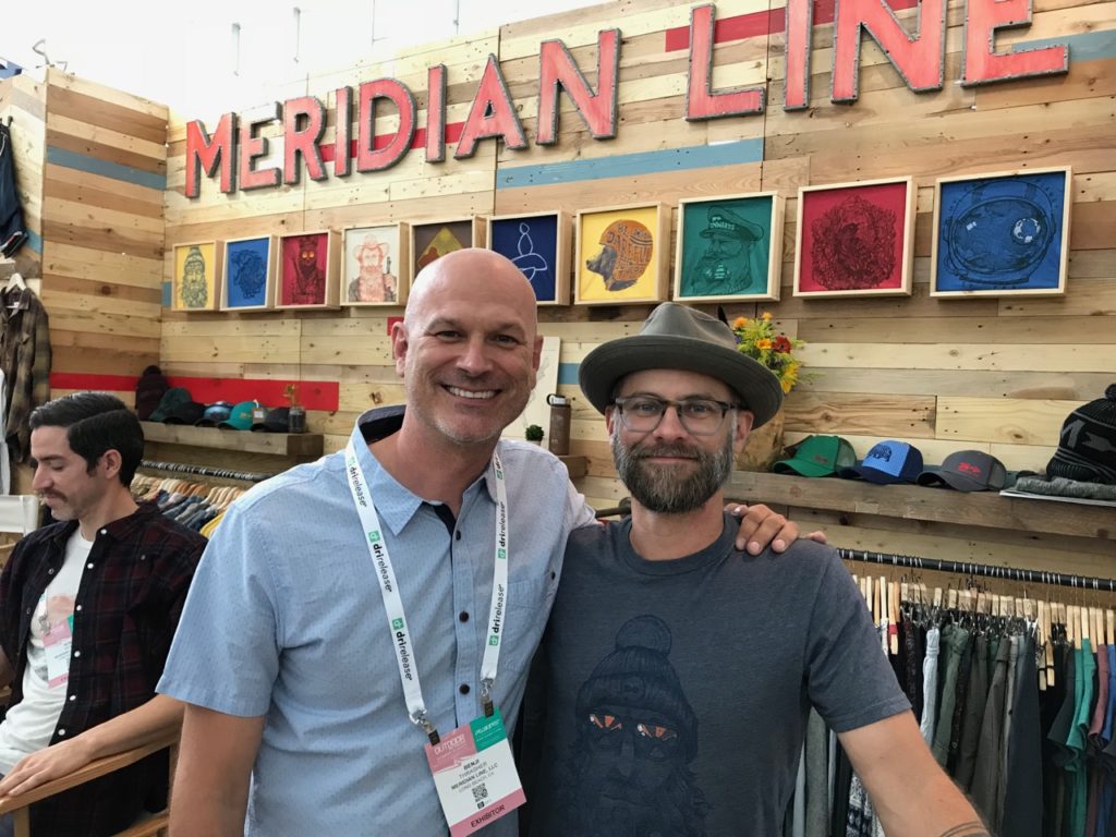 Benji Thrasher and Jeremy Collins, Owner of the new Meridian Line apparel brand, which got a lot of attention at the show