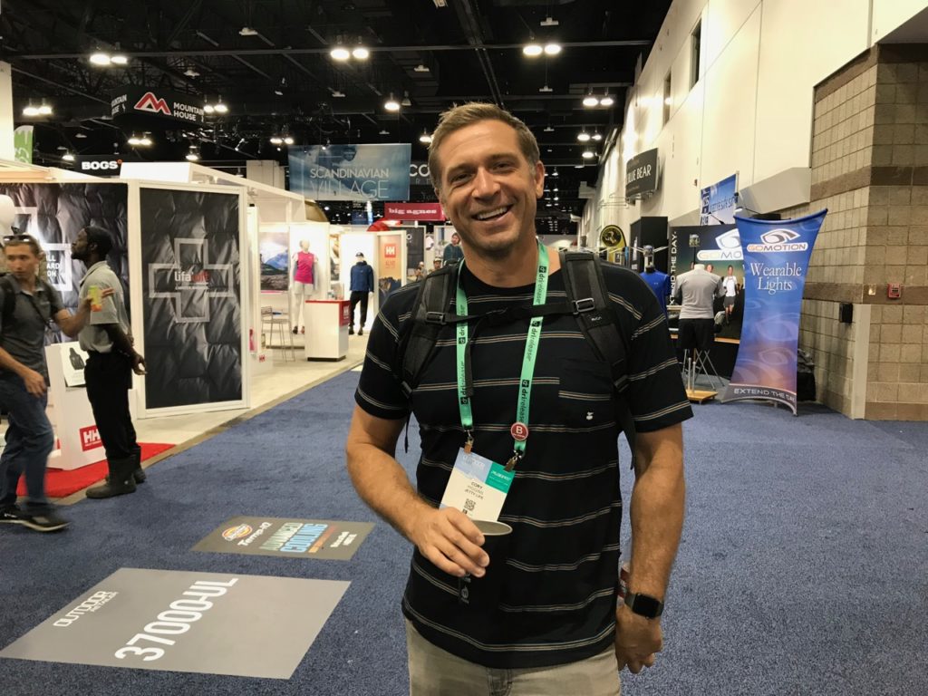 Cory Higgins of Jetty was checking out the show. Jetty will attend in November because it has a strong fall business.