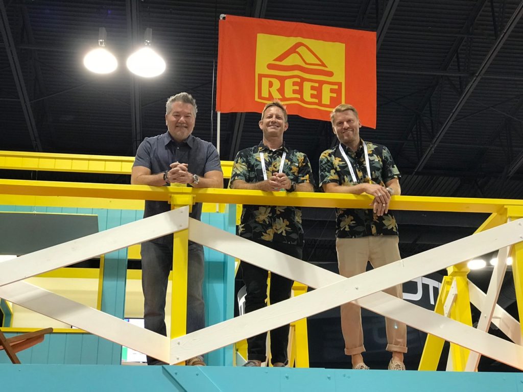 Reef debuted a new, two-story booth modeled after a lifeguard tower - Roger Spatz, Mike Matey and Tom Cooke