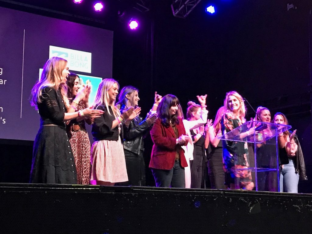 Billabong Women's Cathey Curtis accepting the award for Women's Marketing