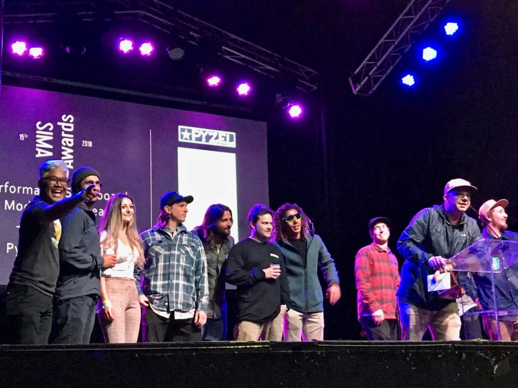 Dan McNamara accepts the award for Pyzel for Performance Shortboard