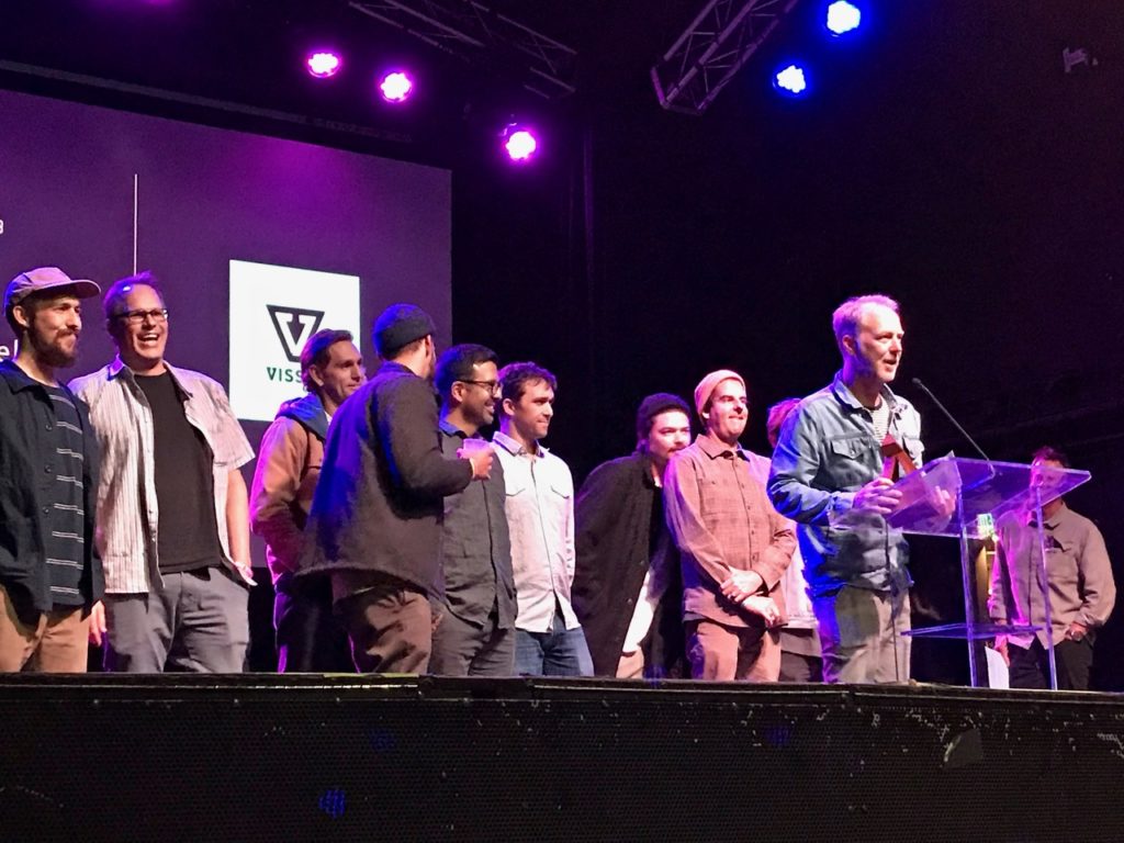 Rob McCarty accepts the award for Vissla, which won Men's Apparel Brand of the Year for the third straight time.