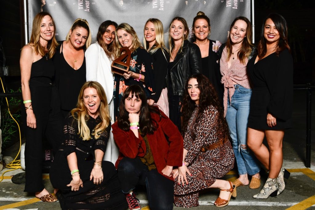 Billabong Women's celebrating their marketing win - Photo by Hilleman courtesy of SIMA