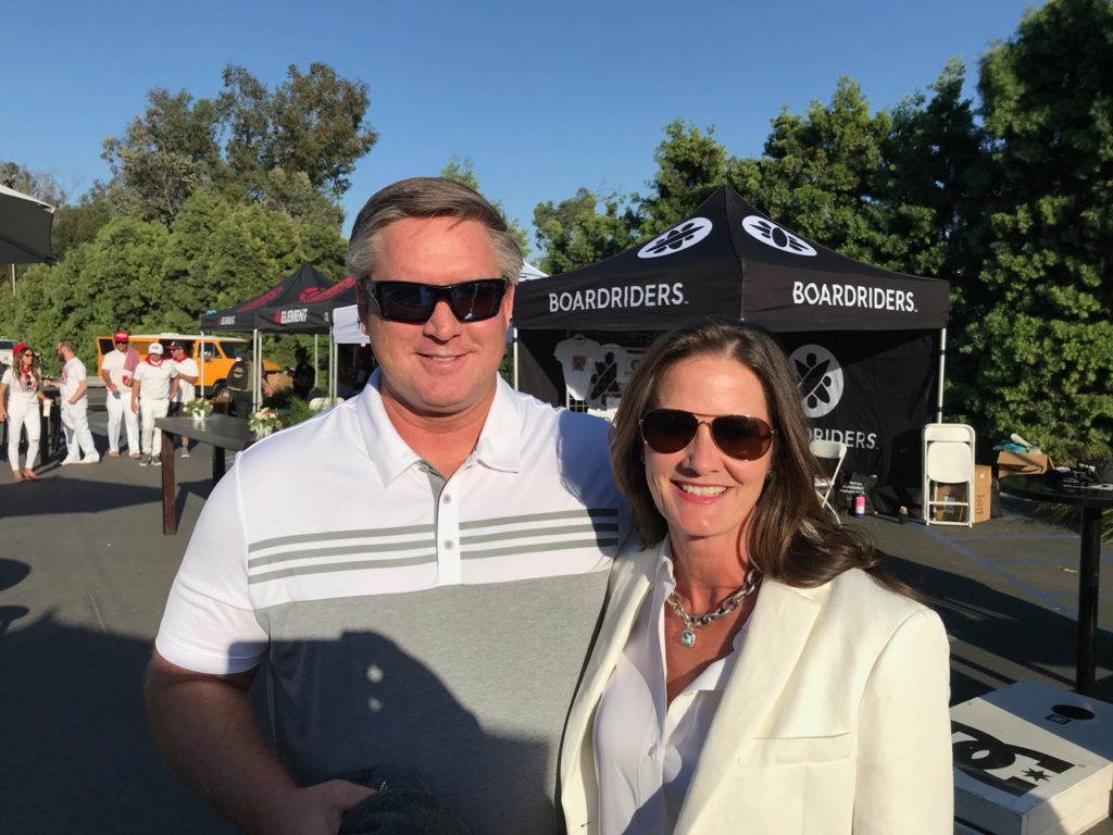 Boardriders' Nate Smith and wife, Rachel at a Quiksilver Foundation event in 2019 - SES file photo.
