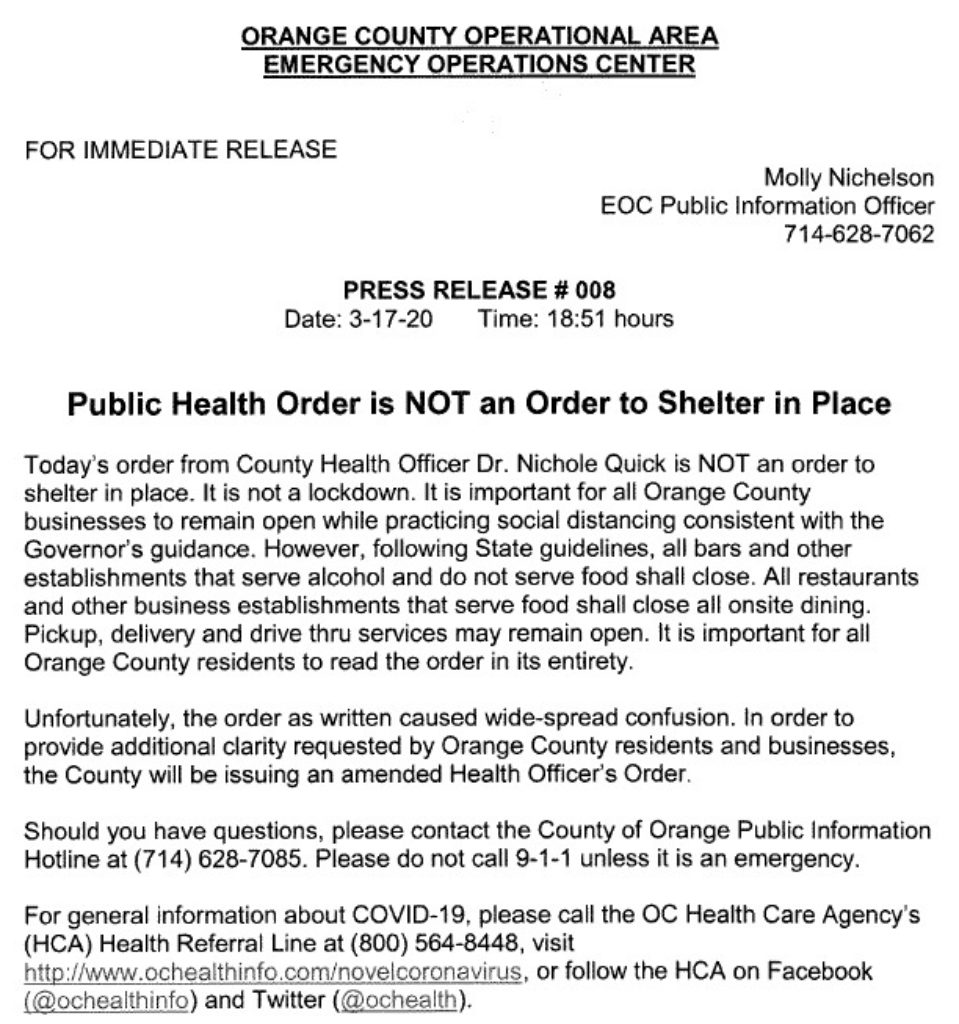 WalkBack County ofOrange County of Orange Press Release