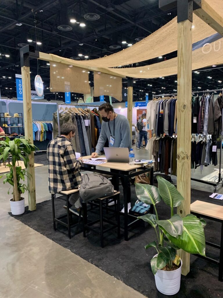 Kim Ball of Hi-Tech checking out the Outerknown line - Photo by SES