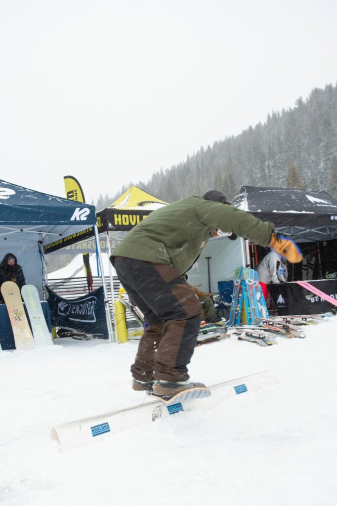 Hovland brought a rail for employees to demo the company's snow skates 