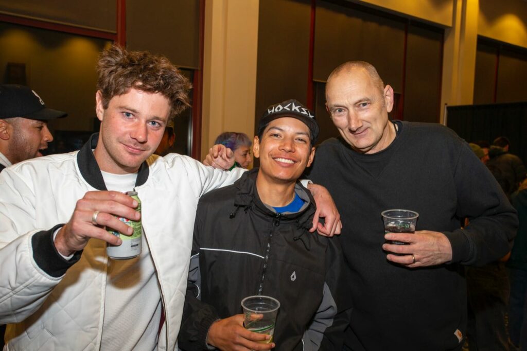 Skaters Jake Anderson and Louie Lopez with Ian Deacon of Flip 