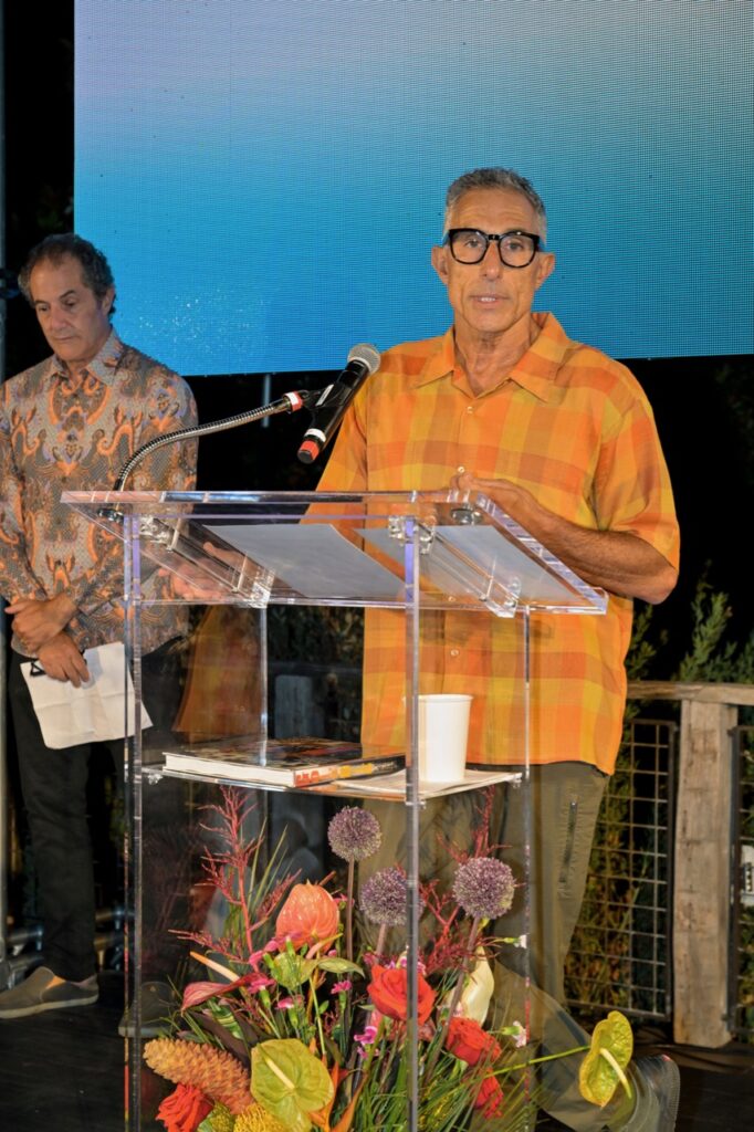 Firewire's Mark Price, at microphone, and Shaun Tomson made moving speeches about Michael Tomson as a person and industry pioneer - Photo courtesy of SIMA