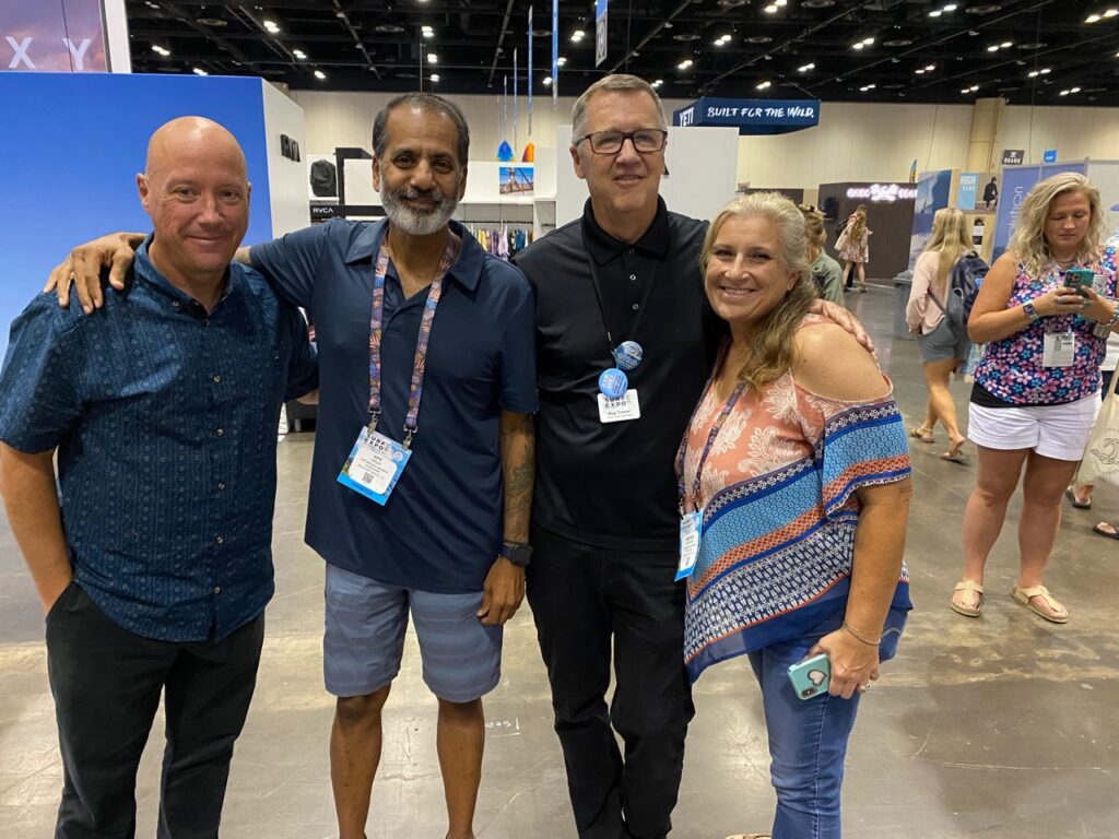 Jason Shelton of Billabong, Vipe Desai of SIMA, Roy Turner of Surf Expo and Melinda Simpson of SIMA