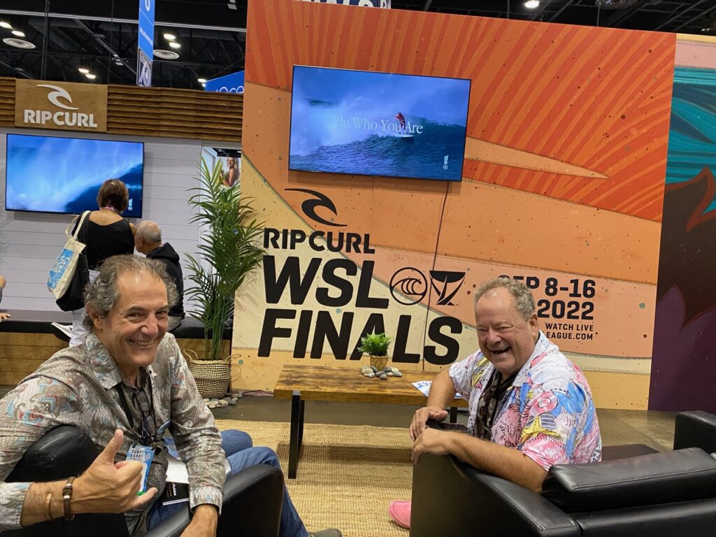Two former world champions watching the Rip Curl WSL Finals - Shaun Tomson and PT