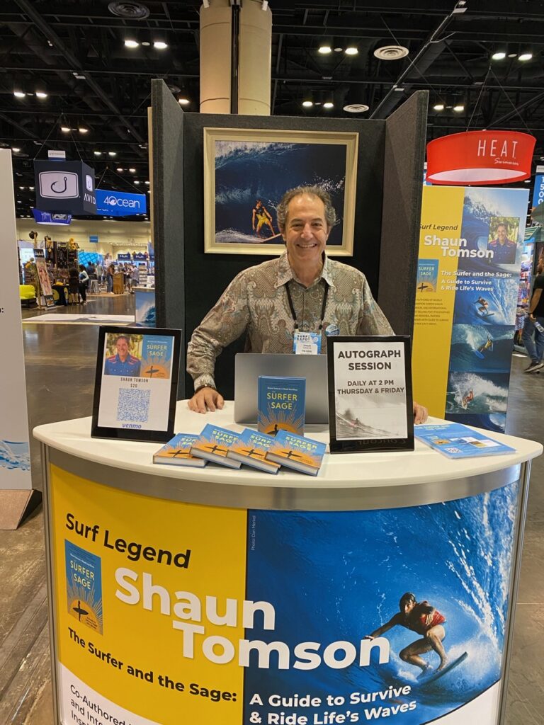 Shaun Tomson with the special booth Surf Expo created for him