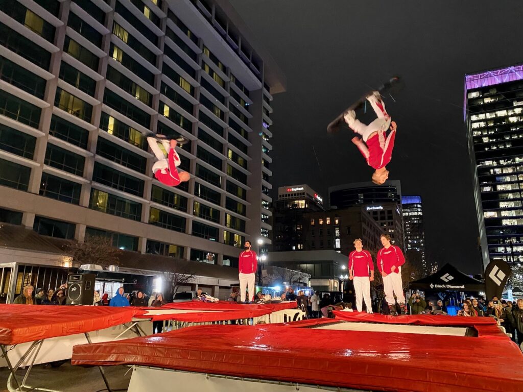 Trampoline snowboarding tricks at the block party