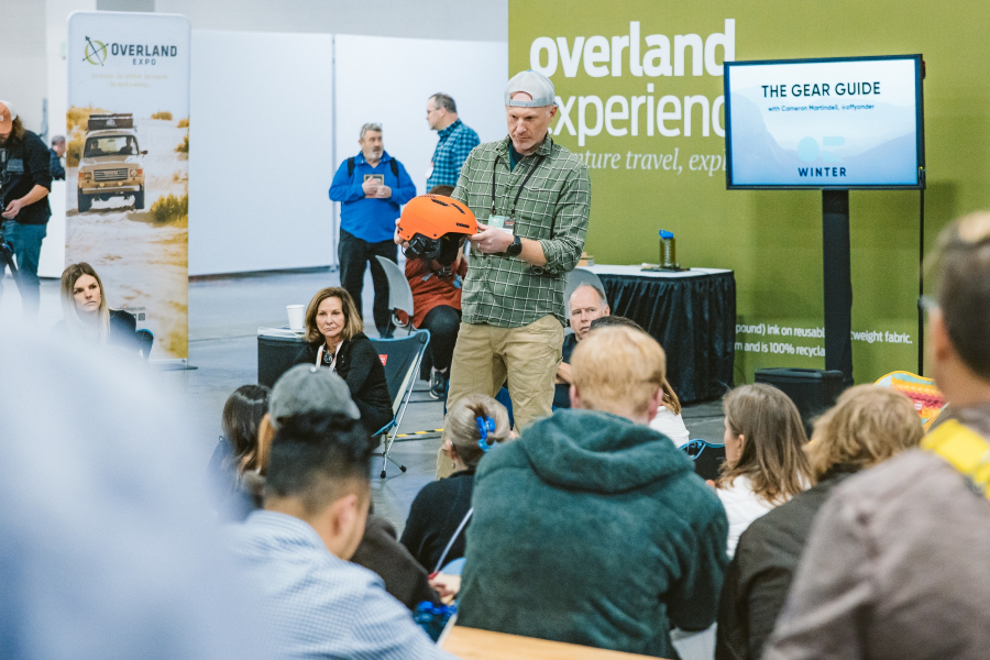 Cameron Martindell speaking about gear at Outdoor Retailer Winter 2023 trade show resized