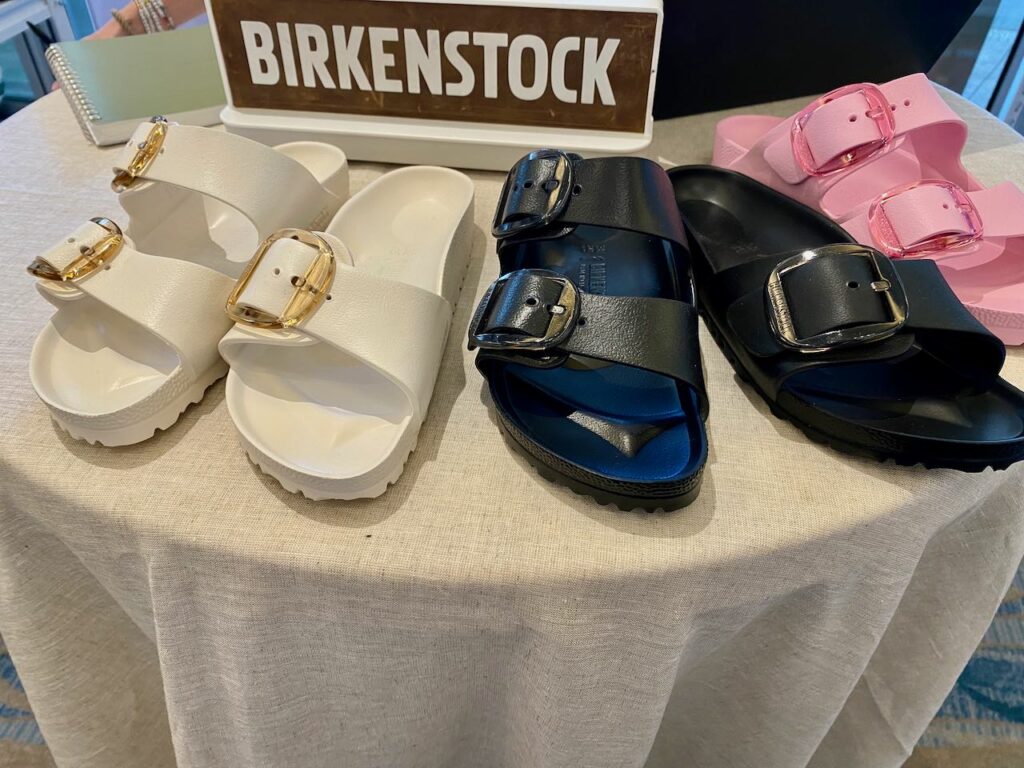 Birkenstock has added big buckles to its popular EVA styles. Photo by SES.