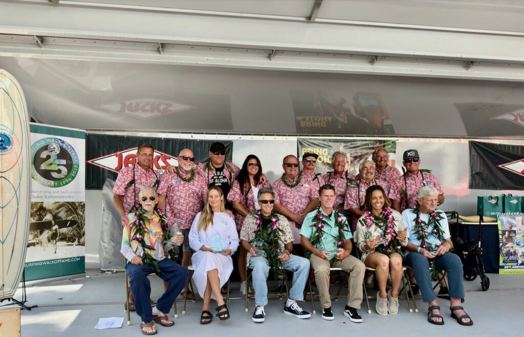 The Surfing Walk of Fame honorees, front row, and board members, back row. Photo courtesy of Jack's Surfboards.