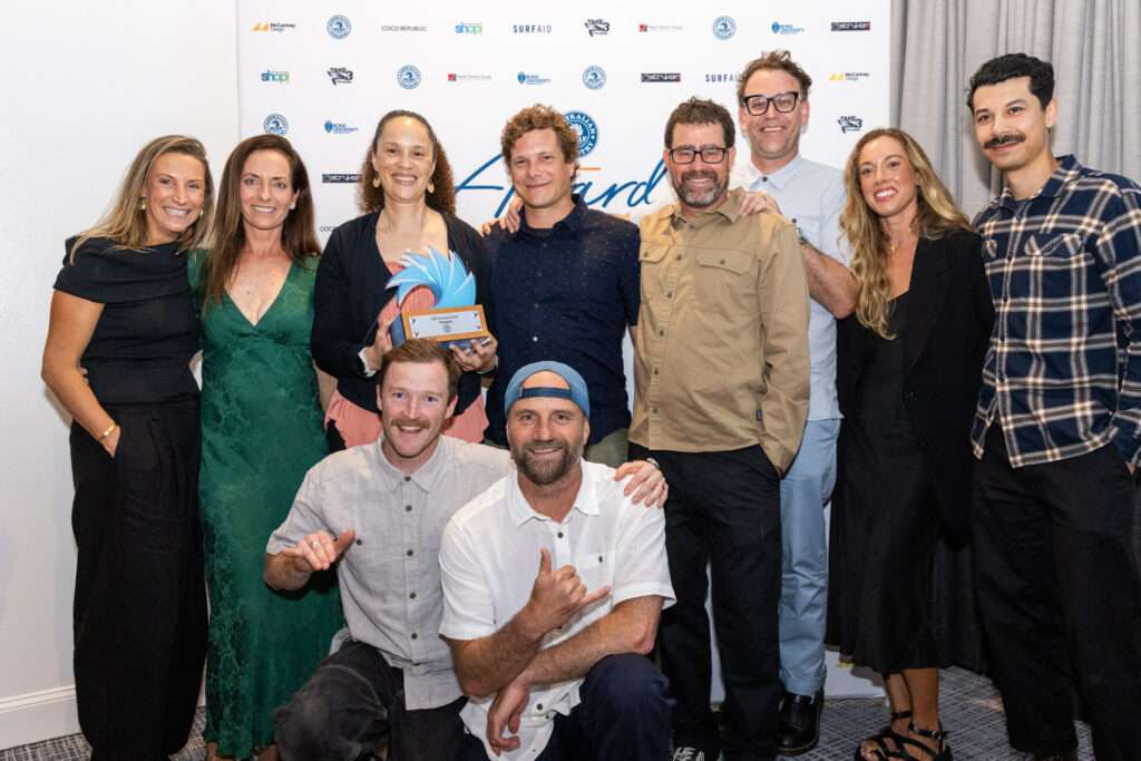 Patagonia and Take 3 - Top line in order: Mel Taylor, Mandy Marechal (Take 3 for the Sea), Naima Wilson,Tyson Metiver, Adam Morrison, Matthew Lumley, Meg Sweeney, Dan Kano. Bottom: Andy Lee, Myles Maddock. Photo courtesy of SBIA.